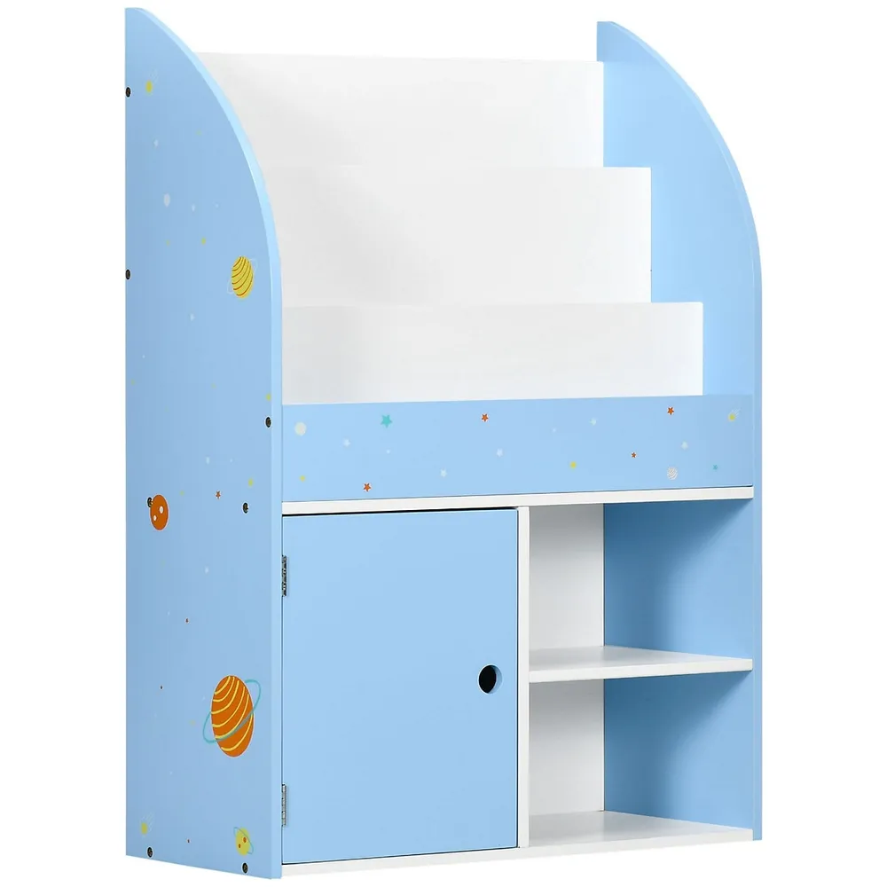 Qaba Kids toy Organizer and Storage Book Shelf with shelf, storage cabinet,  hanger, storage box, and storage basket, Blue Space