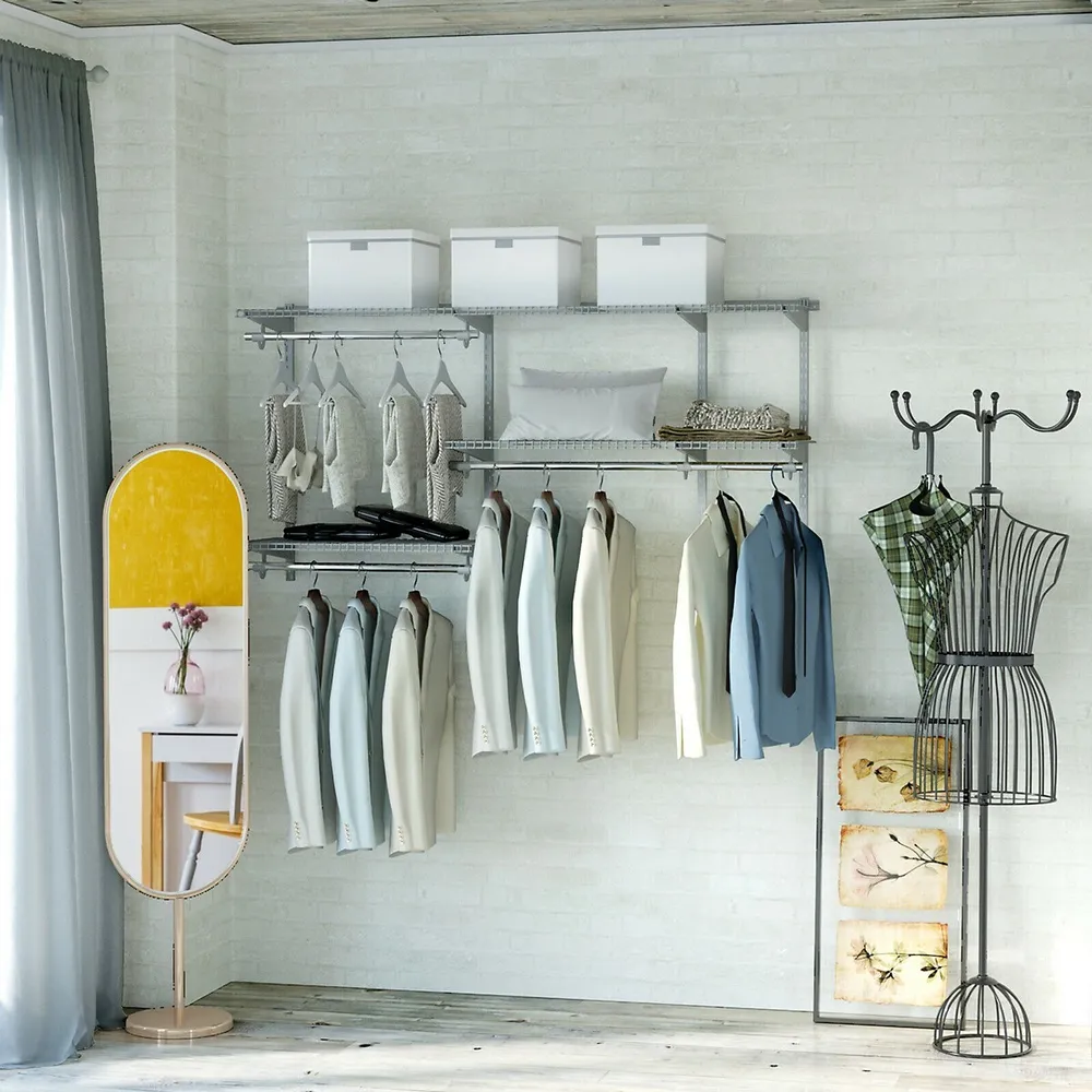 Adjustable Closet Organizer Kit with Shelves and Hanging Rods for 4 to 6  Feet - Costway