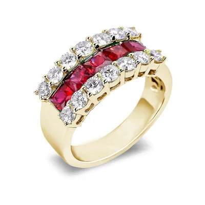 18k Yellow Gold Cttw Ruby & Cttw Diamond Anniversary Ring