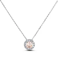 Sterling Silver 0.18 Cttw Pavilion Coffee Diamond Halo Pendant & Chain Necklace