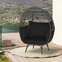 Patio Oversized Rattan Wicker Egg Chair Lounge Basket 4 Cushion Indoor & Outdoor