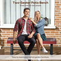 2 Pcs Patio Wooden Bench W/ Slatted Seat Loveseat, Brown