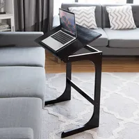 Adjustable Tv Tray C-shape Sofa Couch End Table Laptop Desk W/tilting Top Bamboo