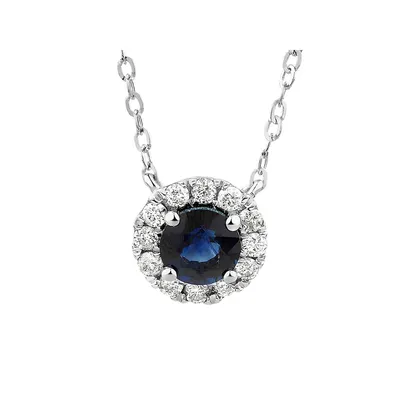 Halo Pendant With Sapphire & 0.14 Carat Tw Of Diamonds In 10kt White Gold
