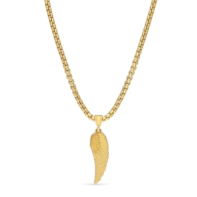 18kt Gold Plated 22" Round Box Chain With Wing Pendant