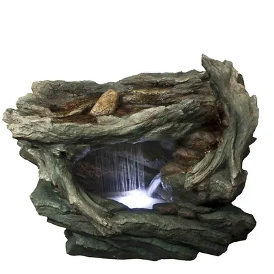 31" Led Woodland Grotto With Stones Outdoor Garden Water Fountain