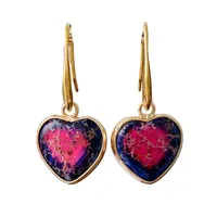 Two Tone Purple Pink Jasper Stone Heart Drop Earrings