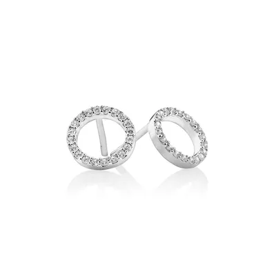Circle Stud Earrings With Cubic Zirconia In Sterling Silver