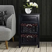 Night Stand 3 Tiers Bedside End Table Organizer W/ Drawer Baskets