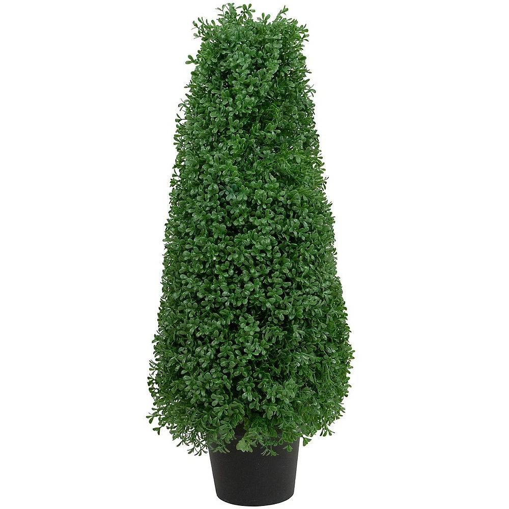 30" Artificial Boxwood Cone Topiary Tree With Round Pot, Unlit