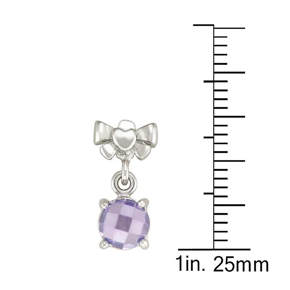 Sterling Silver Bow Top Lilac Drop Stud Earrings