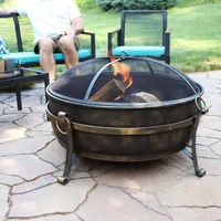 Cauldron Fire Pit With Spark Screen And Log Poker