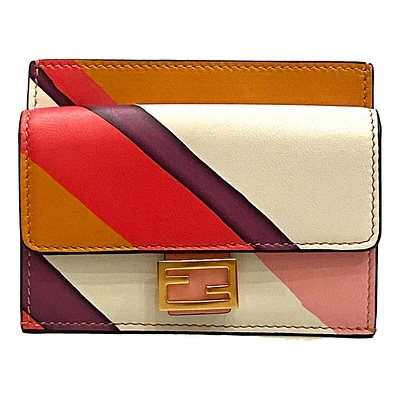 Baguette Hot Pink Stripe Leather Card Holder Wallet