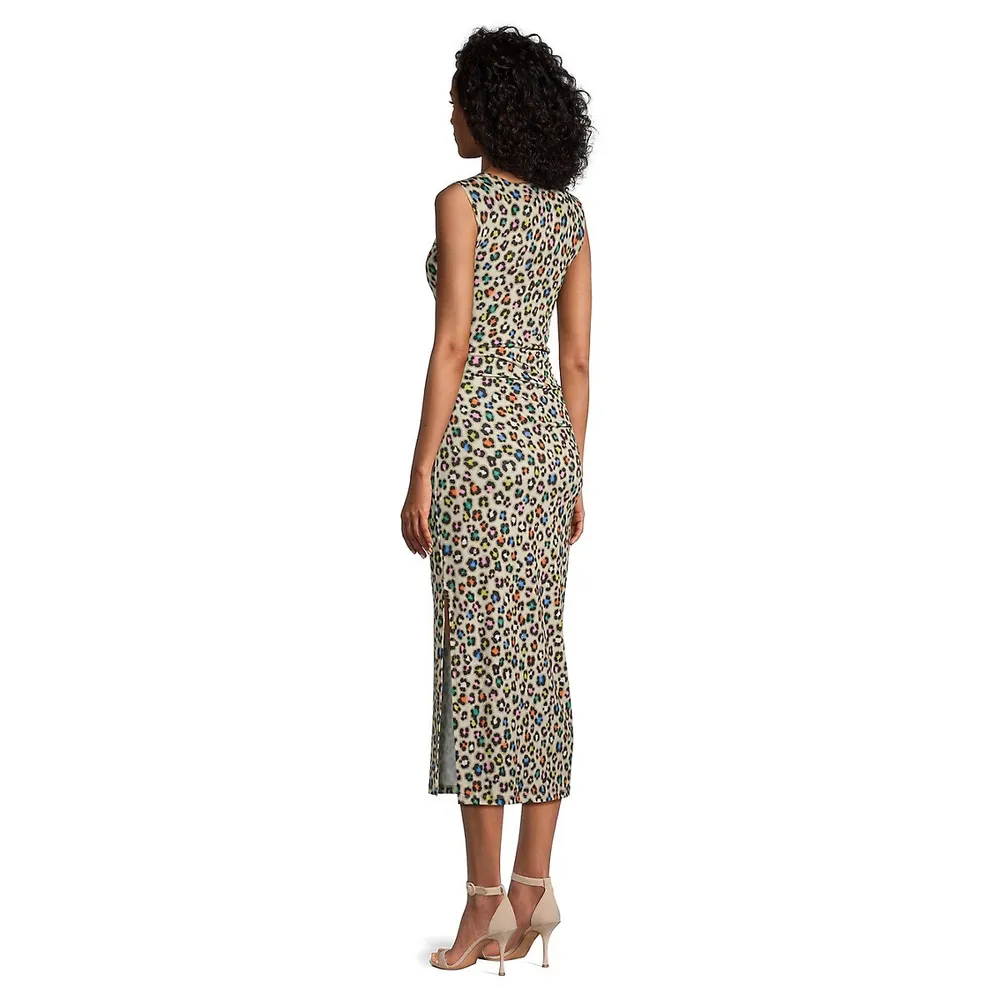 Desoto Sleeveless Leopard-Print Midi Dress