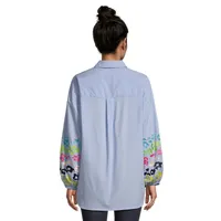 Driven Floral-Sleeve High-Low Shirt