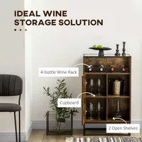 Rustic Wine Cabinet W/ 4 Bottle Wine Rack, Adjustable Shelf
