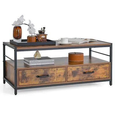 Coffee Table With Storage Drawers& Shelf Coffee Table With Metal Frame For Living Room