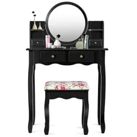 Makeup Vanity Table Set W/drawers Oval Mirror Girls Dressing For Kids Gift