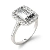 14k White Gold & 4.06 Ct. T.w. Emerald-cut Created Moissanite Halo Ring