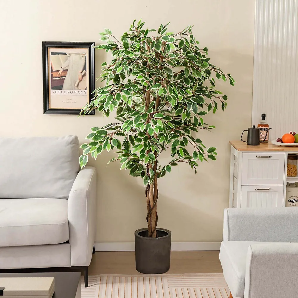 63 Inch Artificial Ficus Tree Faux Indoor Plant In Nursery Pot For Decoration