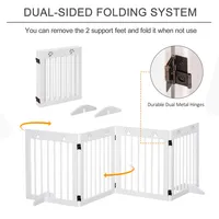 Freestanding Pet Gate 4 Panel Wooden Dog Barrier Folding Safety Fence