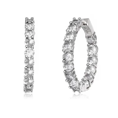 White Gold Plated With Clear Cubic Zirconia Inside Out Hoop Earrings