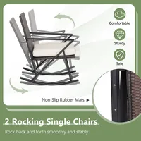 4pcs Patio Rattan Wicker Rocking Chairs Loveseat Table Rocker Set Cushions Porch
