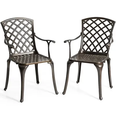 Outdoor Cast Aluminum Arm Dining Chairs Set Of 2 Patio Bistro Chairs