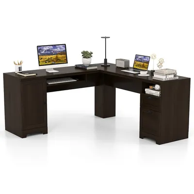 L-shaped Corner Computer Desk Writing Table Study Workstation W/ Drawers Coffee
