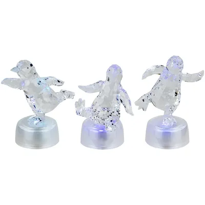 Led Lighted Color Changing Penguin Acrylic Christmas Decorations - 4" - Set Of 3