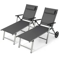 1pc2 Pcs Folding Chaise Lounge Chair Aluminum Recliner Back Adjust Wheels