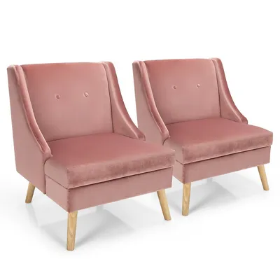 Set Of 2 Swoop Arm Accent Chair Modern Velvet Chair W/ Rubber Wood Legs