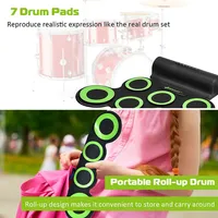 Electronic Roll Up Drum Set 7 Pads Midi Drum Kit W/ 2 Speaker & Headphone Green
