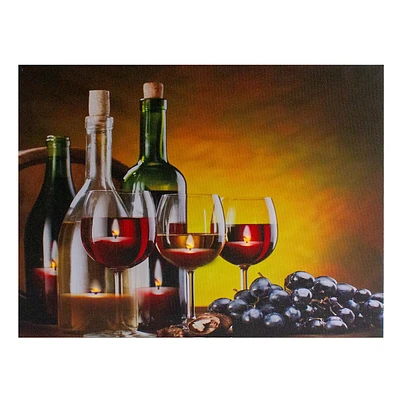 Led Lighted Flickering Wine, Grapes And Candles Canvas Wall Art 15.75"