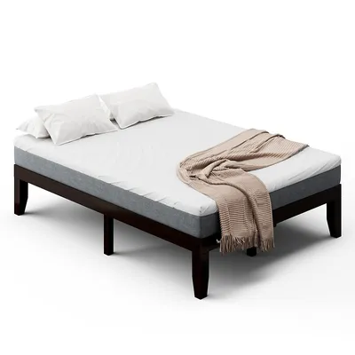 Full Size Wood Bed Frame & 8" Foam Mattress Set Certipur-us Certified Natural/espresso