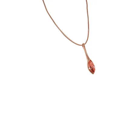 Rose Gold Tone Rose Peach Heritage Precision Cut Crystal Marquis Pendant Necklace