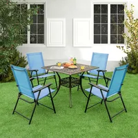 Patio 2pcs Folding Sling Back Chair Portable Armrests Metal Outdoor Dining Blue