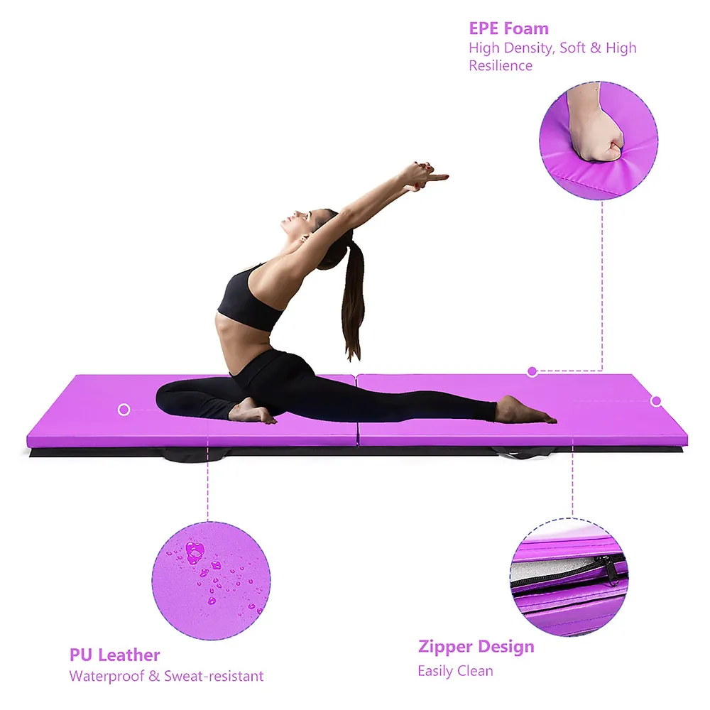 Costway 4'x 8'x 2'' Folding Gymnastics Exercise Mat W/Handle Aerobics  Stretch Yoga