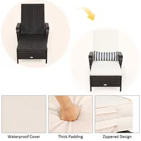2 Pcs Pe Rattan Chaise Lounge Chair Armrest Recliner Adjustable Pillow