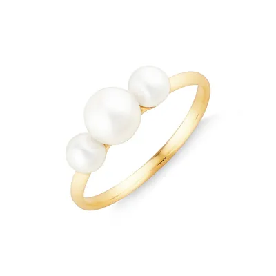 3 Stone Ring With Cultured Freshwater Pearls In 10kt Yellow Gold