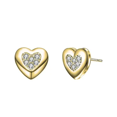 Teen's Heart Stud Earrings With 0.18ctw Clear Cubic Zirconia Pave
