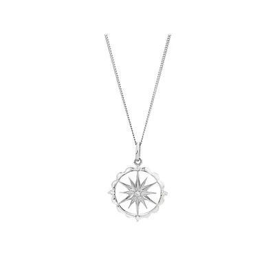 Star Motif Pendant With Diamonds In Sterling Silver