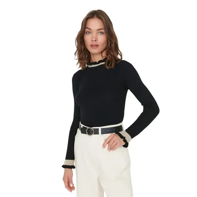 Women Slim Fit Basic High Neck Knitwear Sweater
