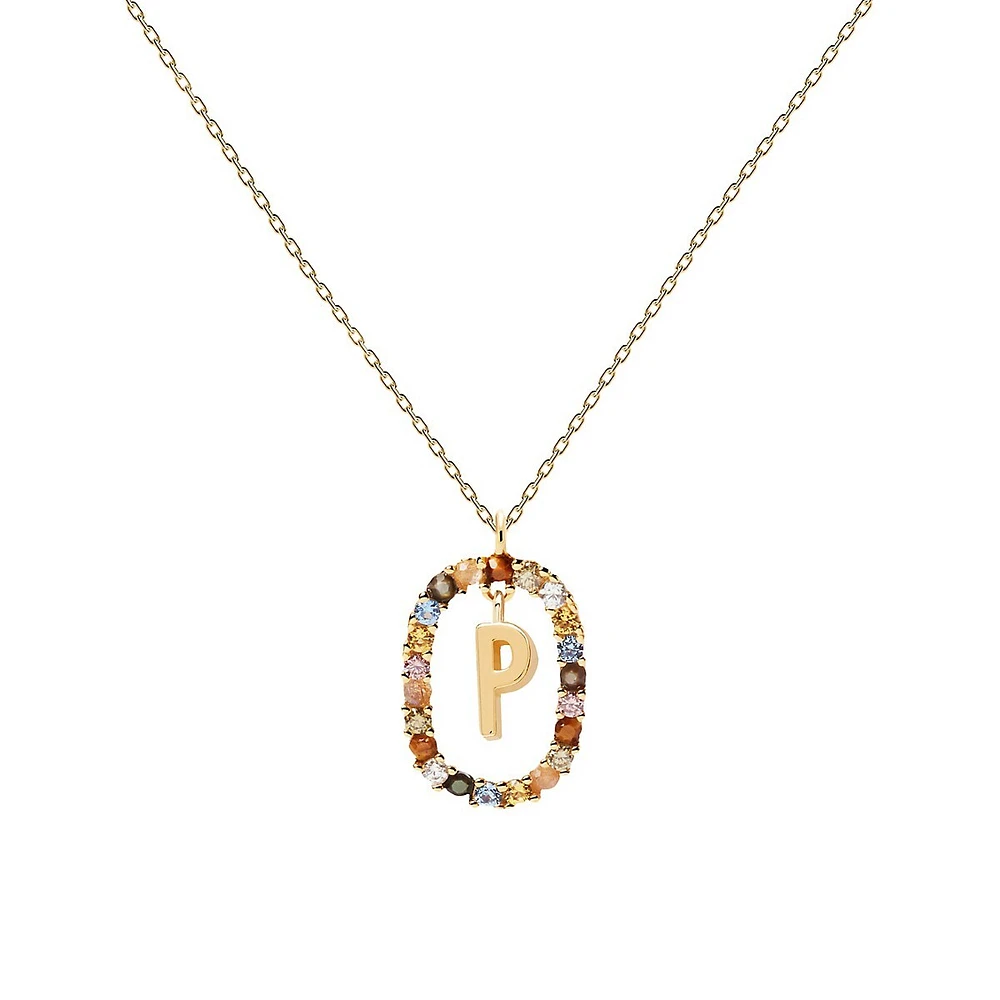 Letters 18K Goldplated & Sterling Silver "P" Initial Pendant Necklace