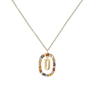 Letters 18K Goldplated & Sterling Silver "U" Initial Pendant Necklace