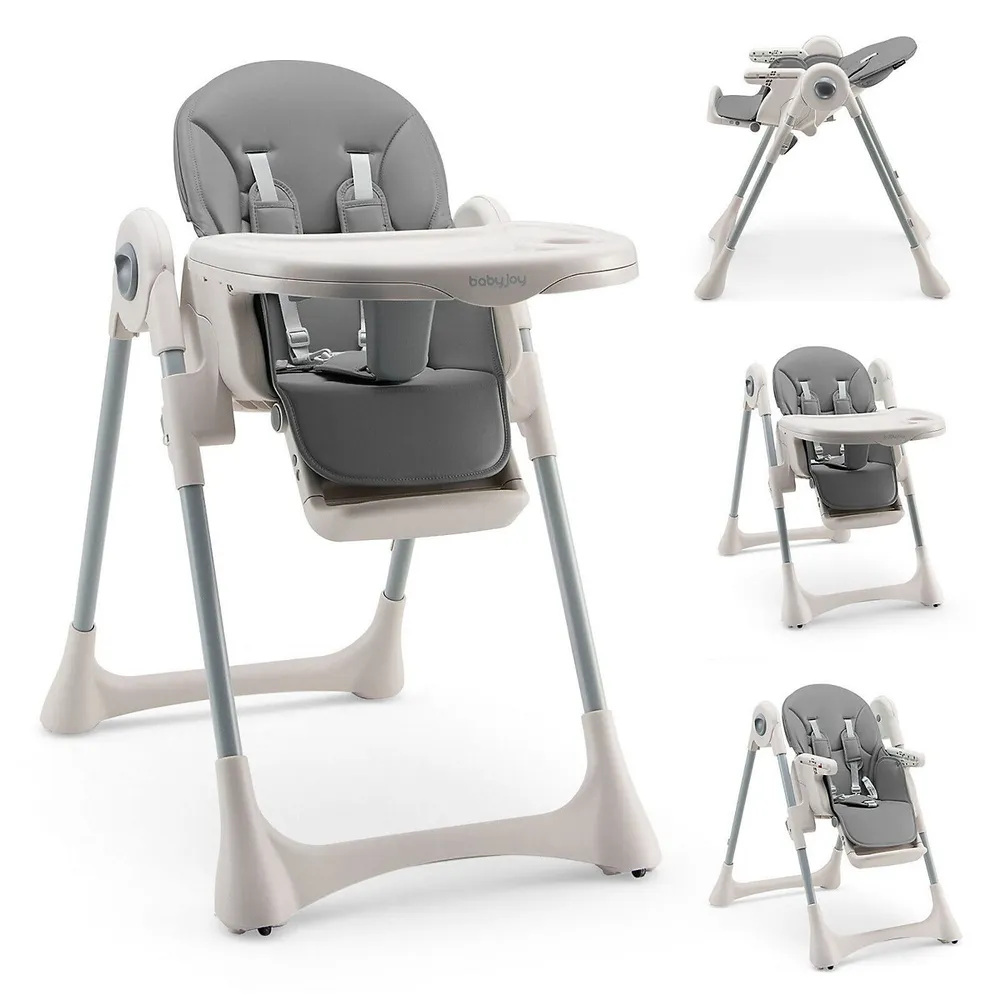 Baby High Chair Folding Baby Dining Chair W/ Adjustable Height & Footrest Gray