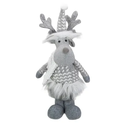 12-inch Gray And White Standing Tabletop Moose Christmas Figure