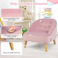 Kids Sofa Chair W/ Ottoman Toddler Single Sofa Velvet Upholstered Couch Greypink