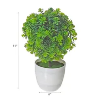 Artificial Green Topiary Ball Plant In White Pot - Set Of 2
