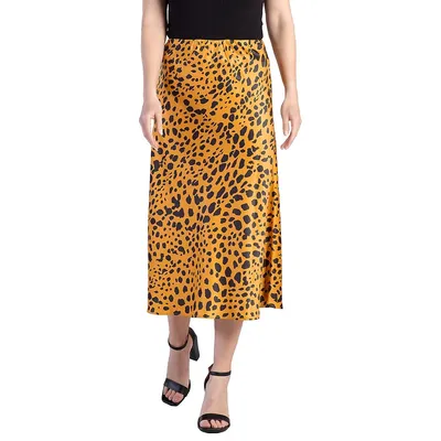 Women's Silky Sateen Leopard Print Midi Skirt
